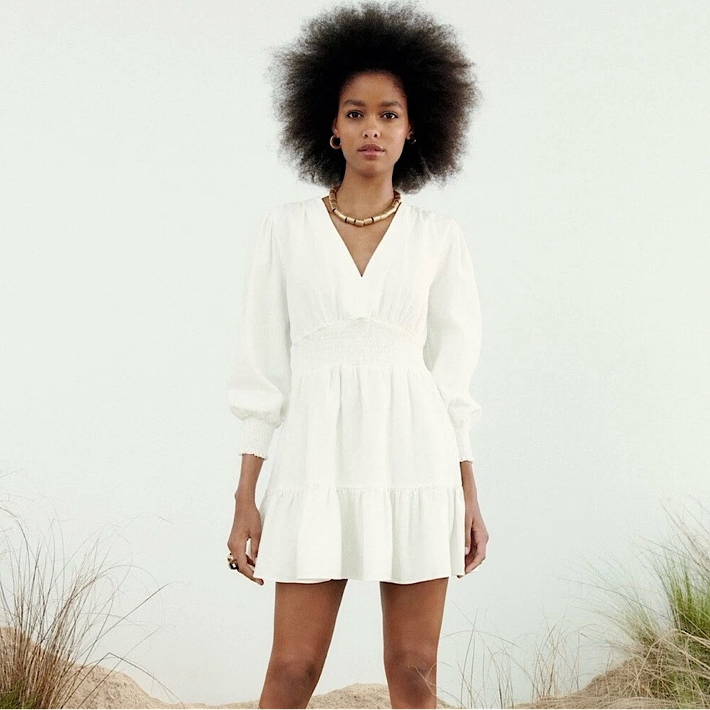 NWT ZARA WOMAN'S OYSTER WHITE LINEN BLEND DRESS SIZE  S  3217/939